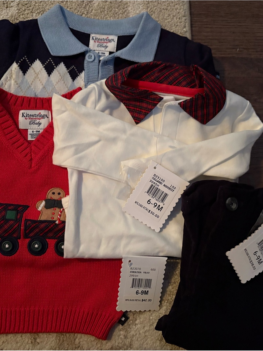 Kitestrings Baby White Polo with Red Plaid Collar - Kids